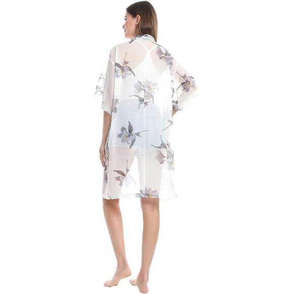 Women’s Chiffon Kimono Bathing Suit Cover Up Open Front Duster Kimono Dress - Picture 5 of 7